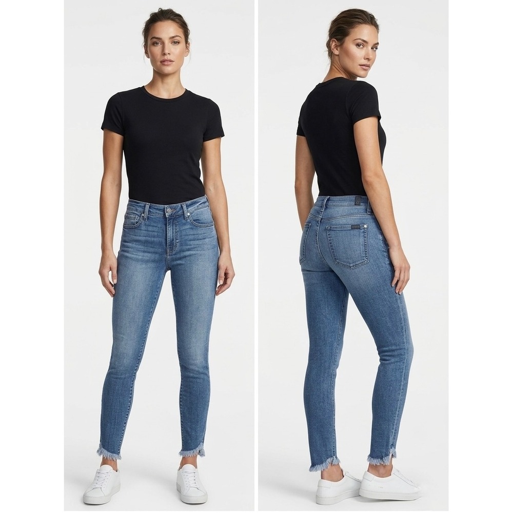 7 For All Mankind Ankle Gwenevere‎ Skinny Jeans Blue Frayed Hem Size 27